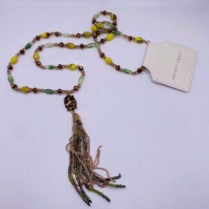 Laura Ashley Green Brown Plastic Bead Animal Print Long Necklace 28” New